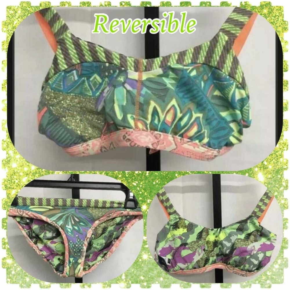 Maaji Kids Reversible Bikini Top - Green and Pink